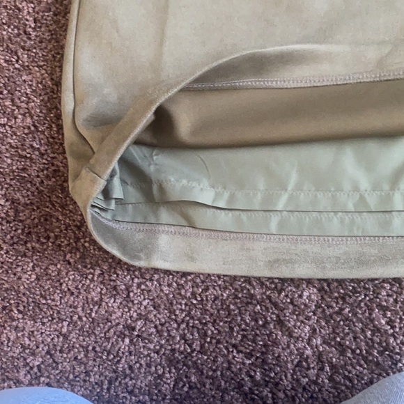 NWT LOFT Olive Green and Gold Faux Suede Pocket Shift Mini Skirt - Picture 6 of 7